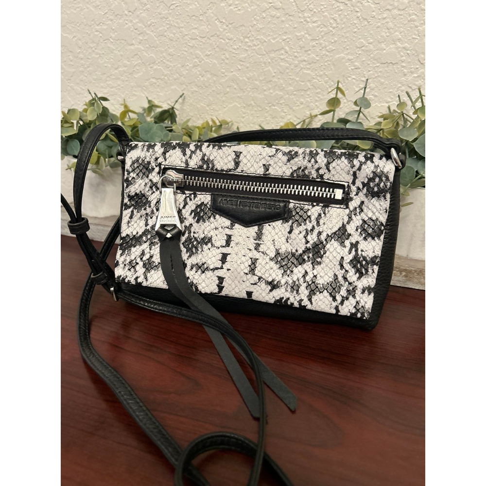 AIMEE KESTENBERG White & Black Leather Reptile Crossbody Purse